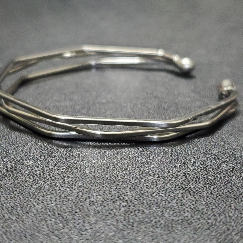 Silver Tone Angular Bangle Bracelet - image 1